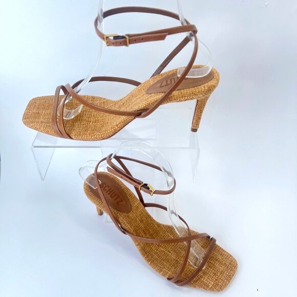 Schutz Bari Womens Brown Leather Sandals Strappy Ankle strap Heels Size 7.5 - Picture 1 of 11